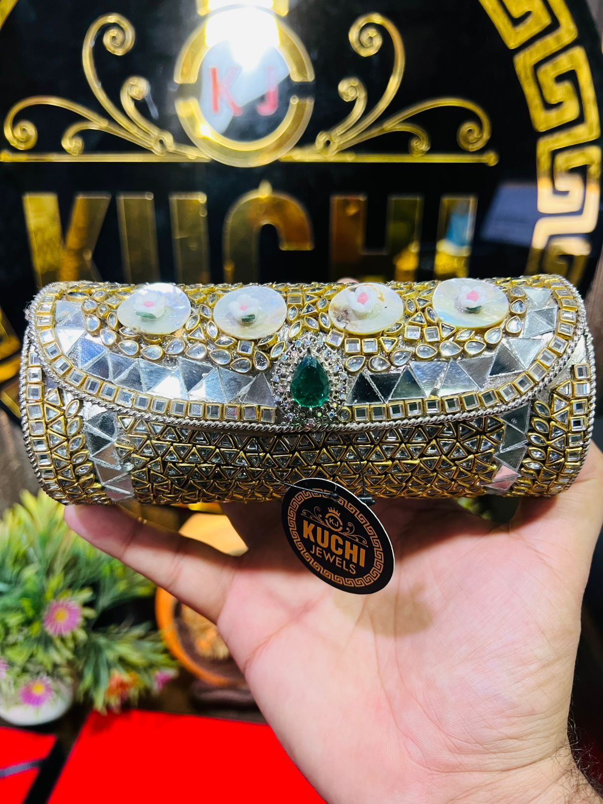 Kundan Work Dholki Shape Bag Large-7