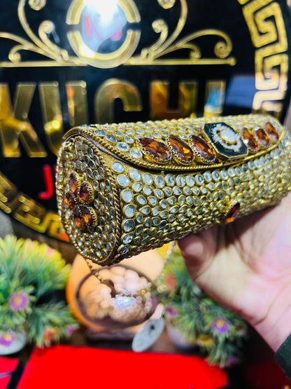 Kundan Work Dholki Shape Bag Large-6