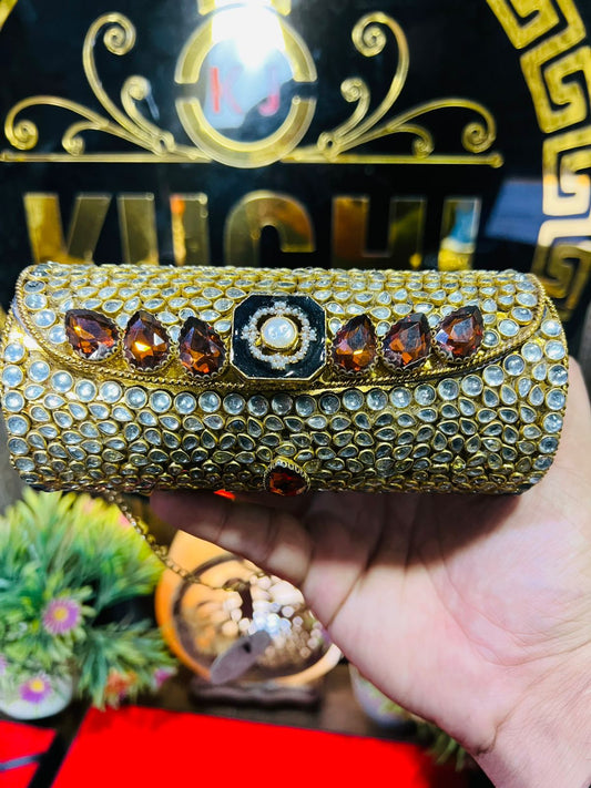 Kundan Work Dholki Shape Bag Large-6