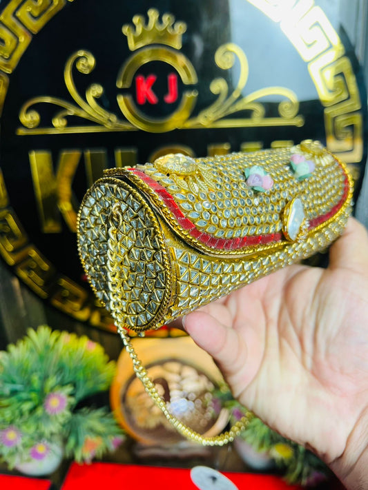 Kundan Work Dholki Shape Bag Large-5