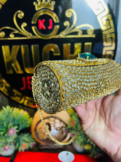 Kundan Work Dholki Shape Bag Large-3