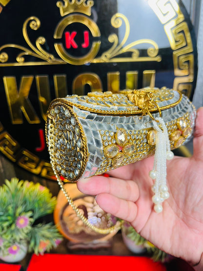 Kundan Work Dholki Shape Bag Large
