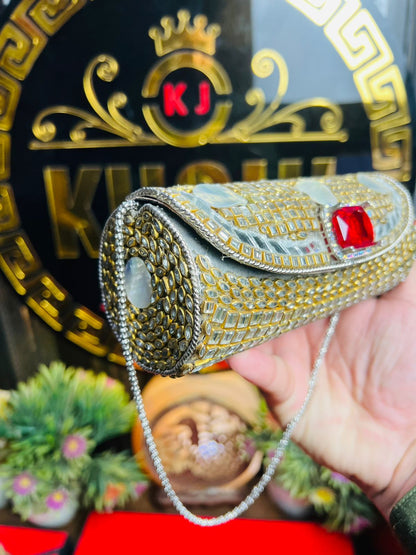 Kundan Work Dholki Shape Bag Large-2