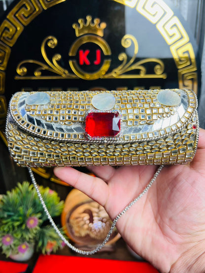 Kundan Work Dholki Shape Bag Large-2