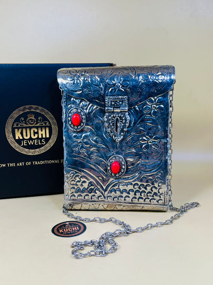 Red Stone Silver Mobile Metal Bag