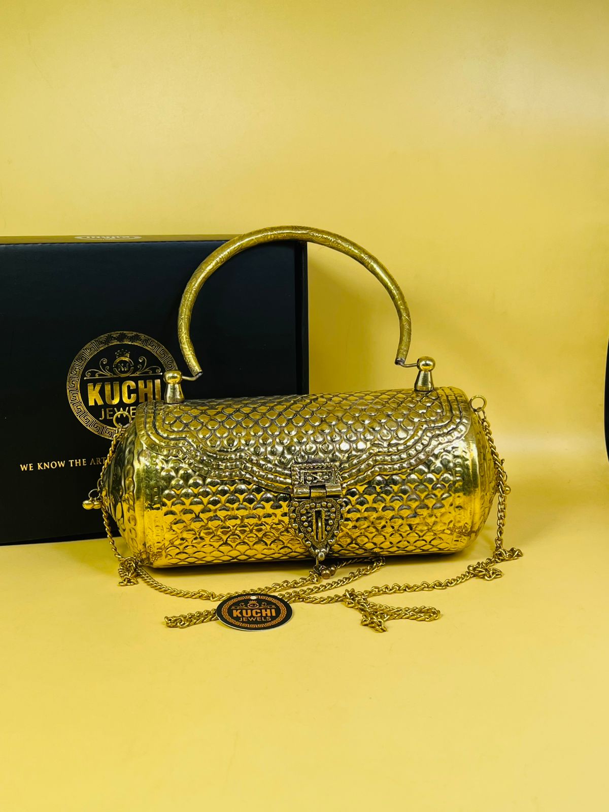 Capsule Shape Golden Metal Bag