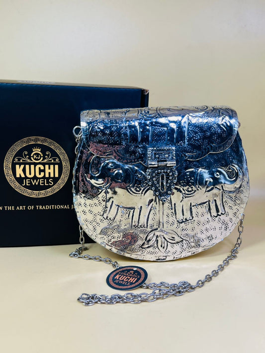 Silver Metal Elephant Carving Bag