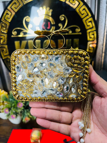 Turkish Designer Bag Both Side Work- Golden Stone