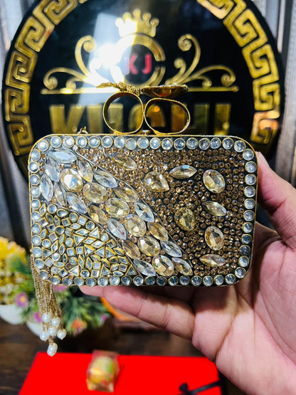 Turkish Designer Bag Both Side Work- Golden Stone