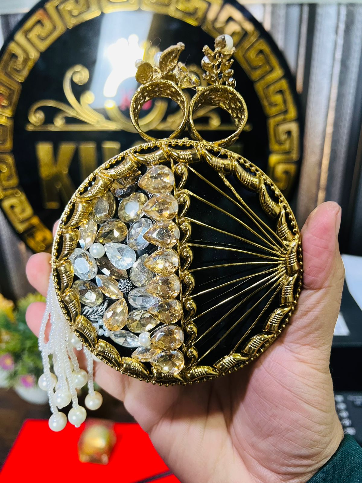 Turkish Designer Bag Both Side Work- Round Green