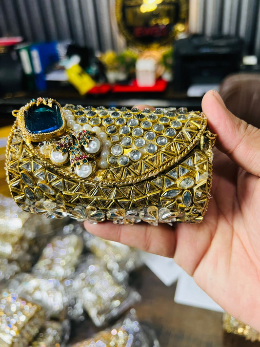 Medium Cylinder Shape Metal Kundan Bag-1