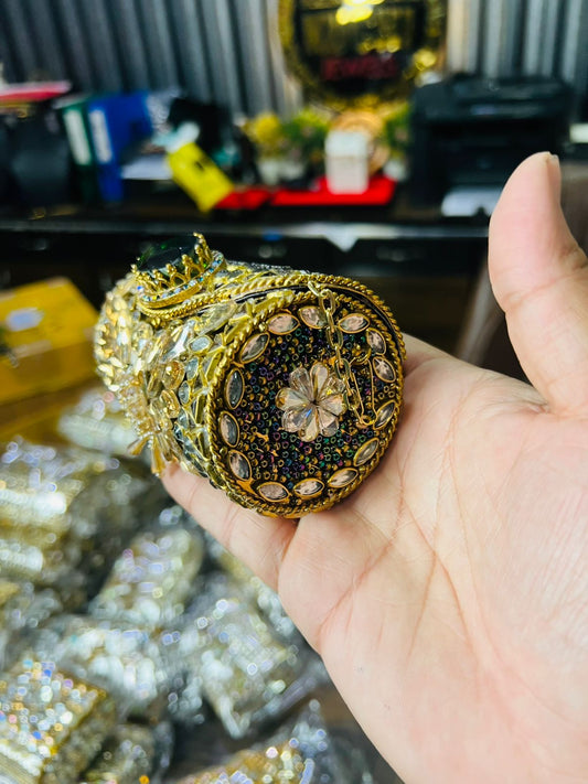 Medium Cylinder Shape Metal Kundan Bag-1