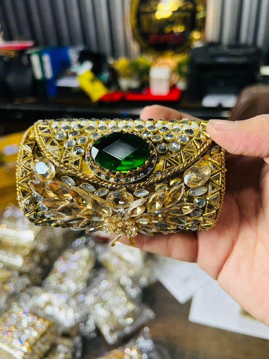 Medium Cylinder Shape Metal Kundan Bag-2