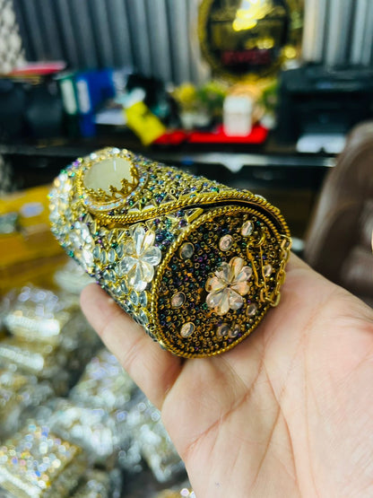 Medium Cylinder Shape Metal Kundan Bag-3