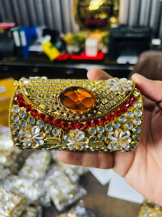 Medium Cylinder Shape Metal Kundan Bag-5