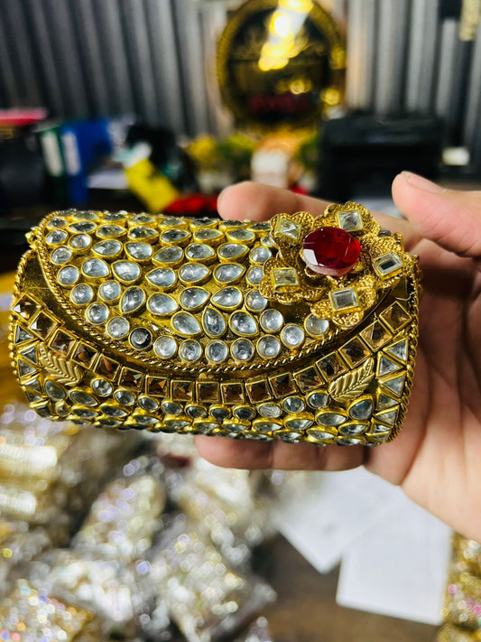 Medium Cylinder Shape Metal Kundan Bag-7
