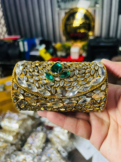 Medium Cylinder Shape Metal Kundan Bag-10