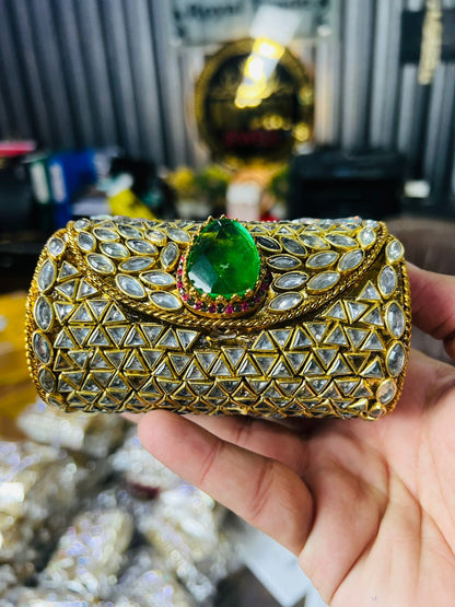 Medium Cylinder Shape Metal Kundan Bag-12