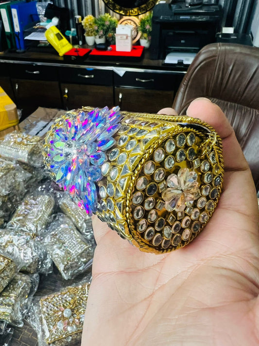Medium Cylinder Shape Metal Kundan Bag-13