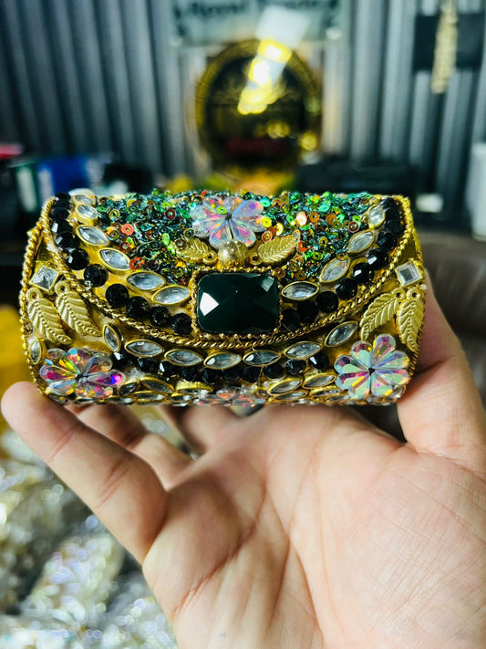 Medium Cylinder Shape Metal Kundan Bag-14