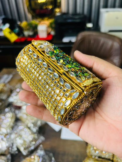 Medium Cylinder Shape Metal Kundan Bag-14