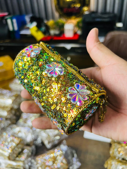 Medium Cylinder Shape Metal Kundan Bag-17
