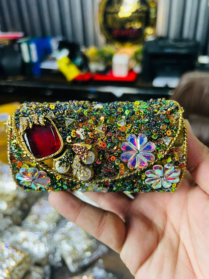 Medium Cylinder Shape Metal Kundan Bag-17