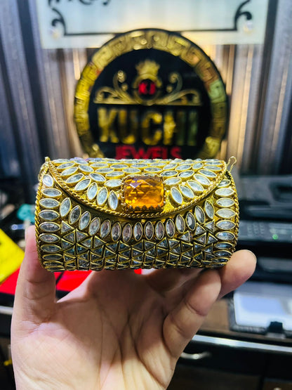 Medium Cylinder Shape Metal Kundan Bag-20