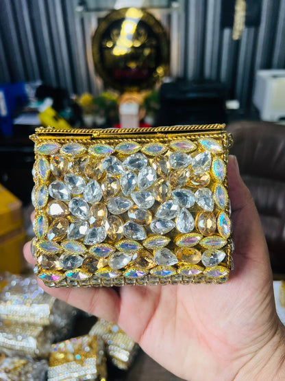 Square Medium Kundan Work Metal Bag-2
