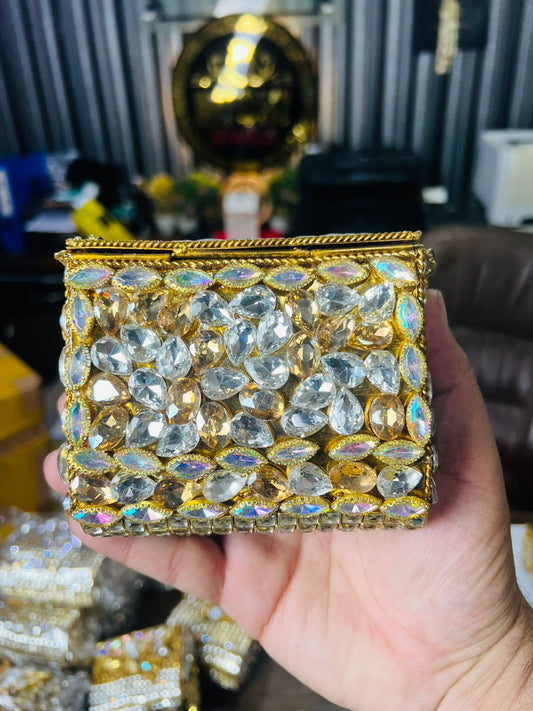 Square Medium Kundan Work Metal Bag-2