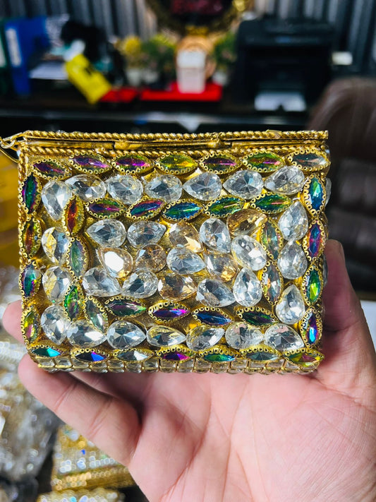 Square Medium Kundan Work Metal Bag-6