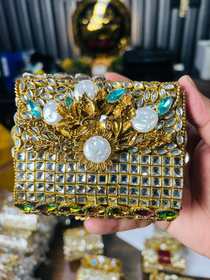 Square Medium Kundan Work Metal Bag-8