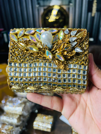 Square Medium Kundan Work Metal Bag-9