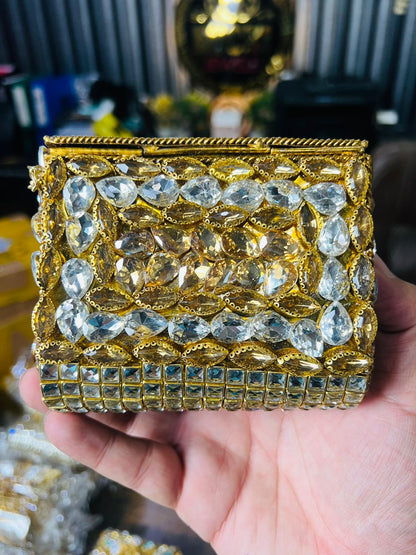 Square Medium Kundan Work Metal Bag-11