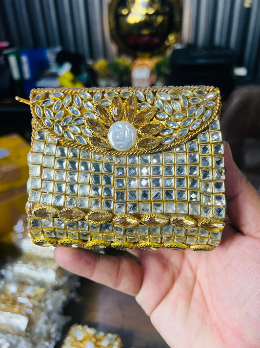 Square Medium Kundan Work Metal Bag-11