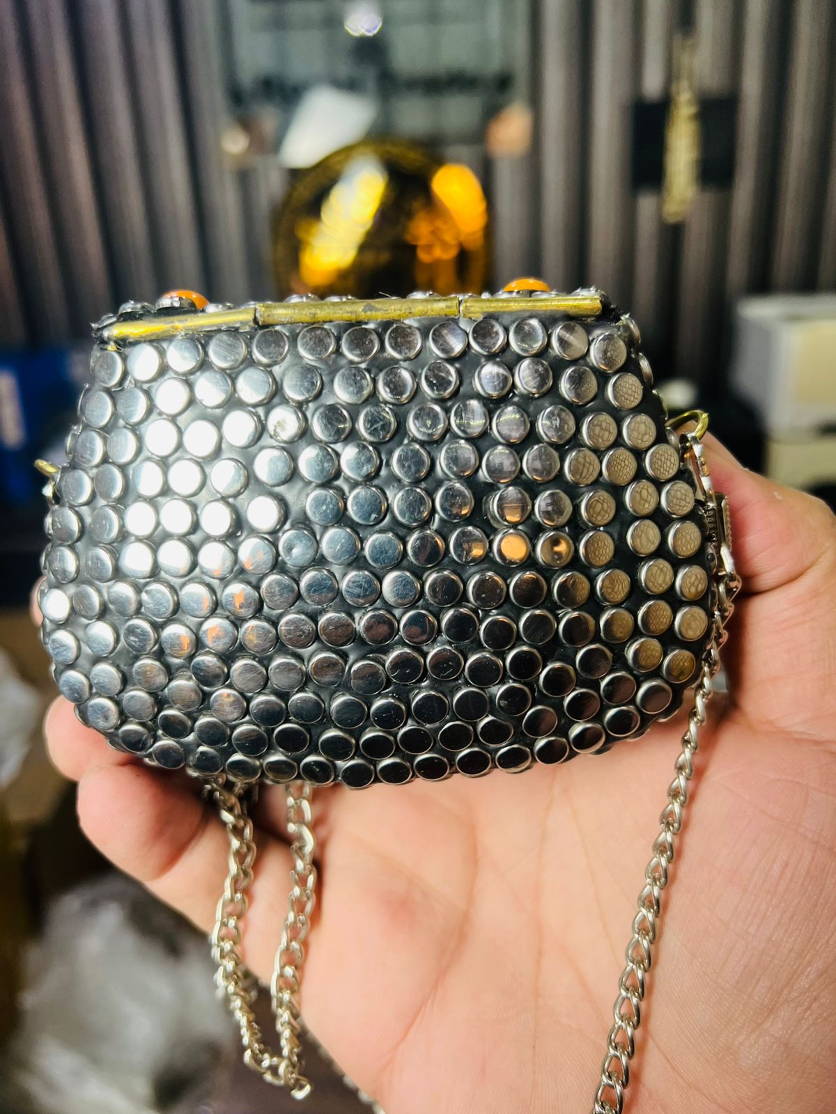 Mini Baby Silver Metal Stone Bag-1