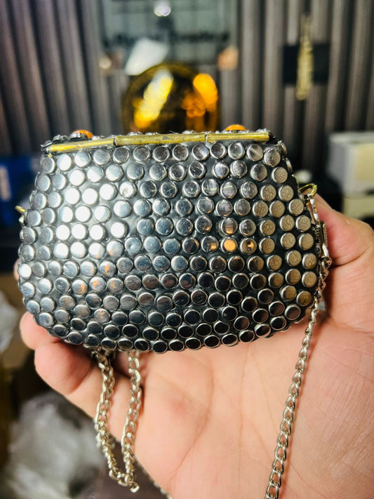 Mini Baby Silver Metal Stone Bag-1