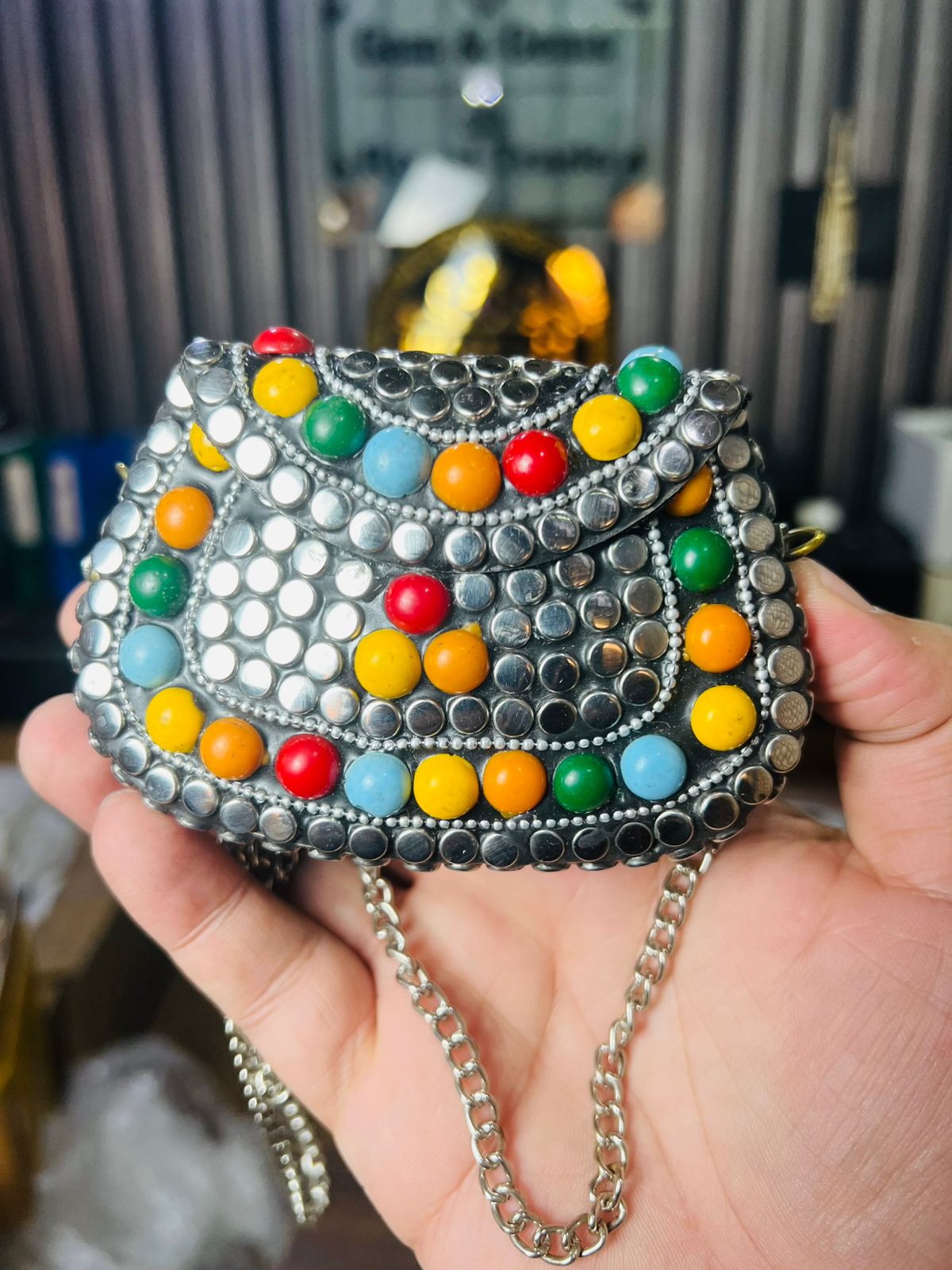 Mini Baby Silver Metal Stone Bag-1