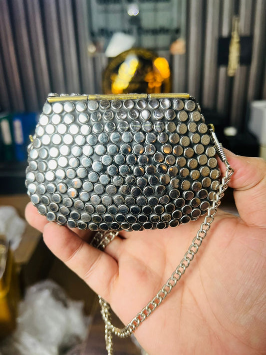 Mini Baby Silver Metal Stone Bag-Heart Design