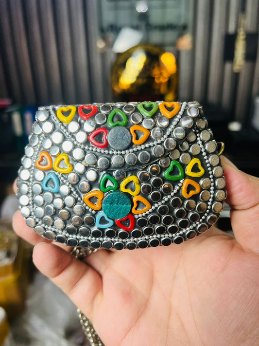 Mini Baby Silver Metal Stone Bag-Heart Design