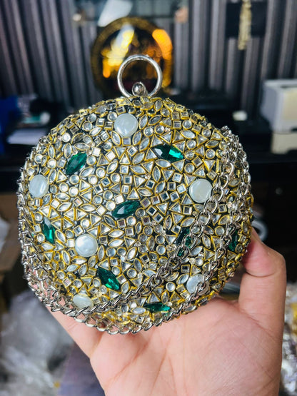 Large Size Turkish Designer Clutches-Round Green