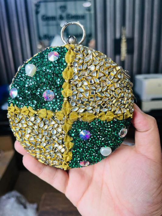 Large Size Turkish Designer Clutches-Round Green