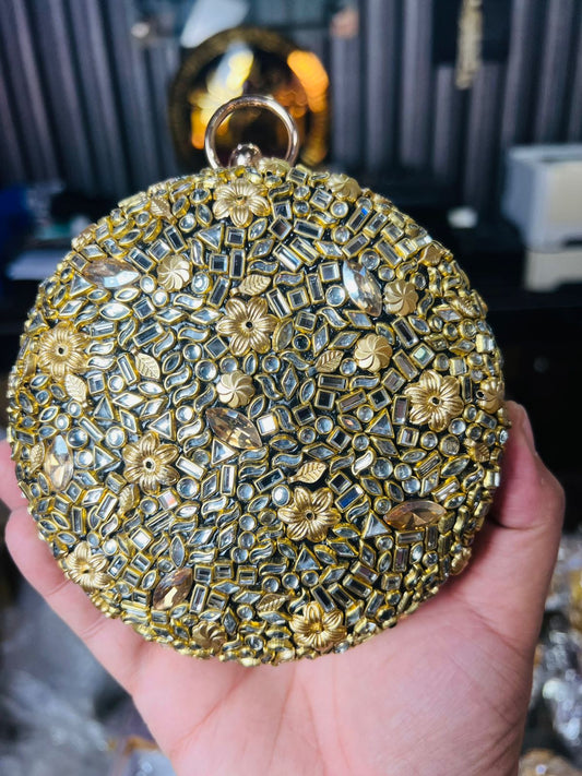 Large Size Turkish Designer Clutches-Round Golden-2