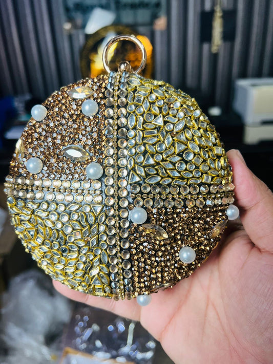 Large Size Turkish Designer Clutches-Round Golden-2