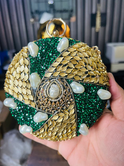 Large Size Turkish Designer Clutches-Round GREEN-3