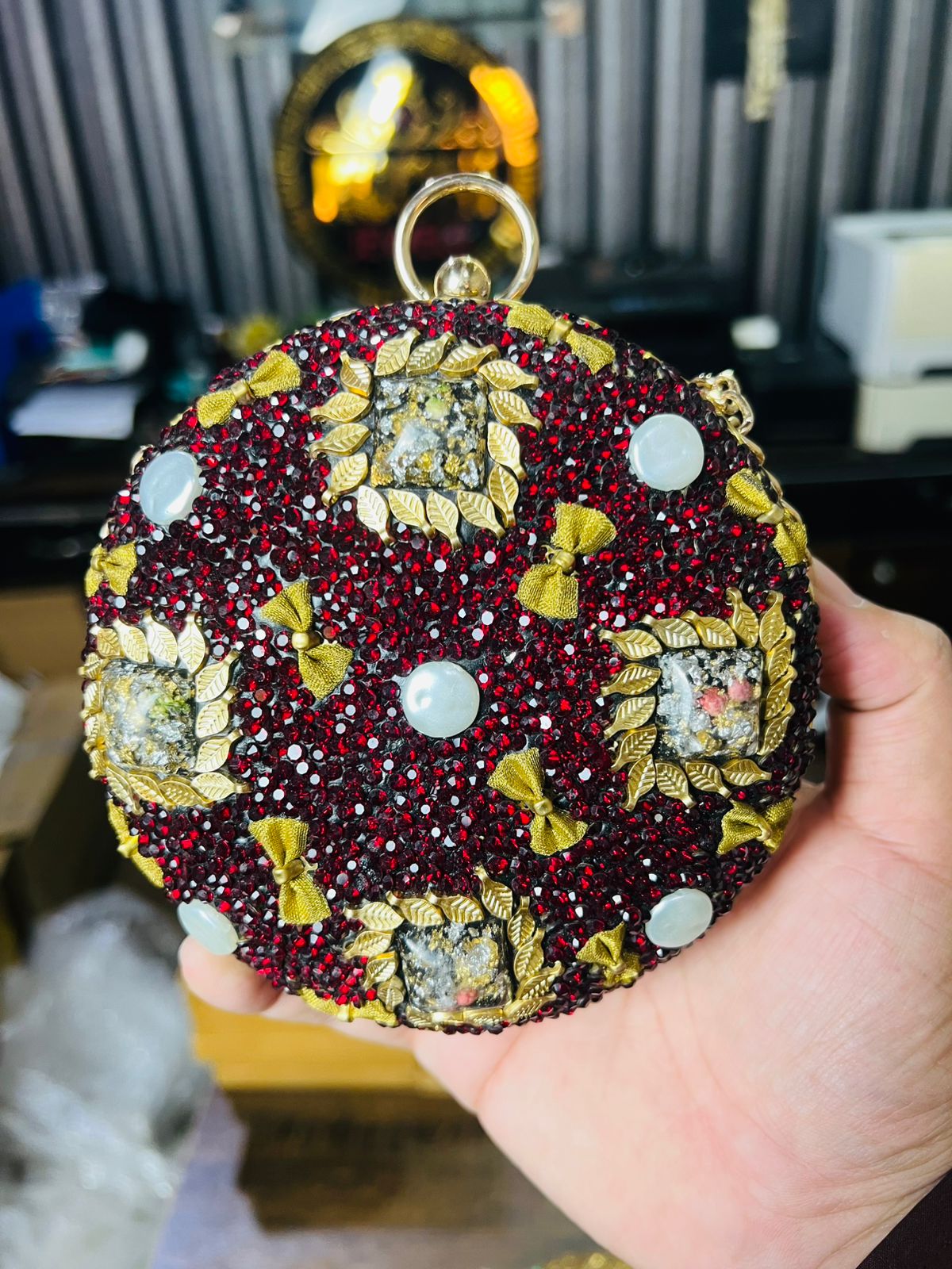 Large Size Turkish Designer Clutches-RED ROUND-4