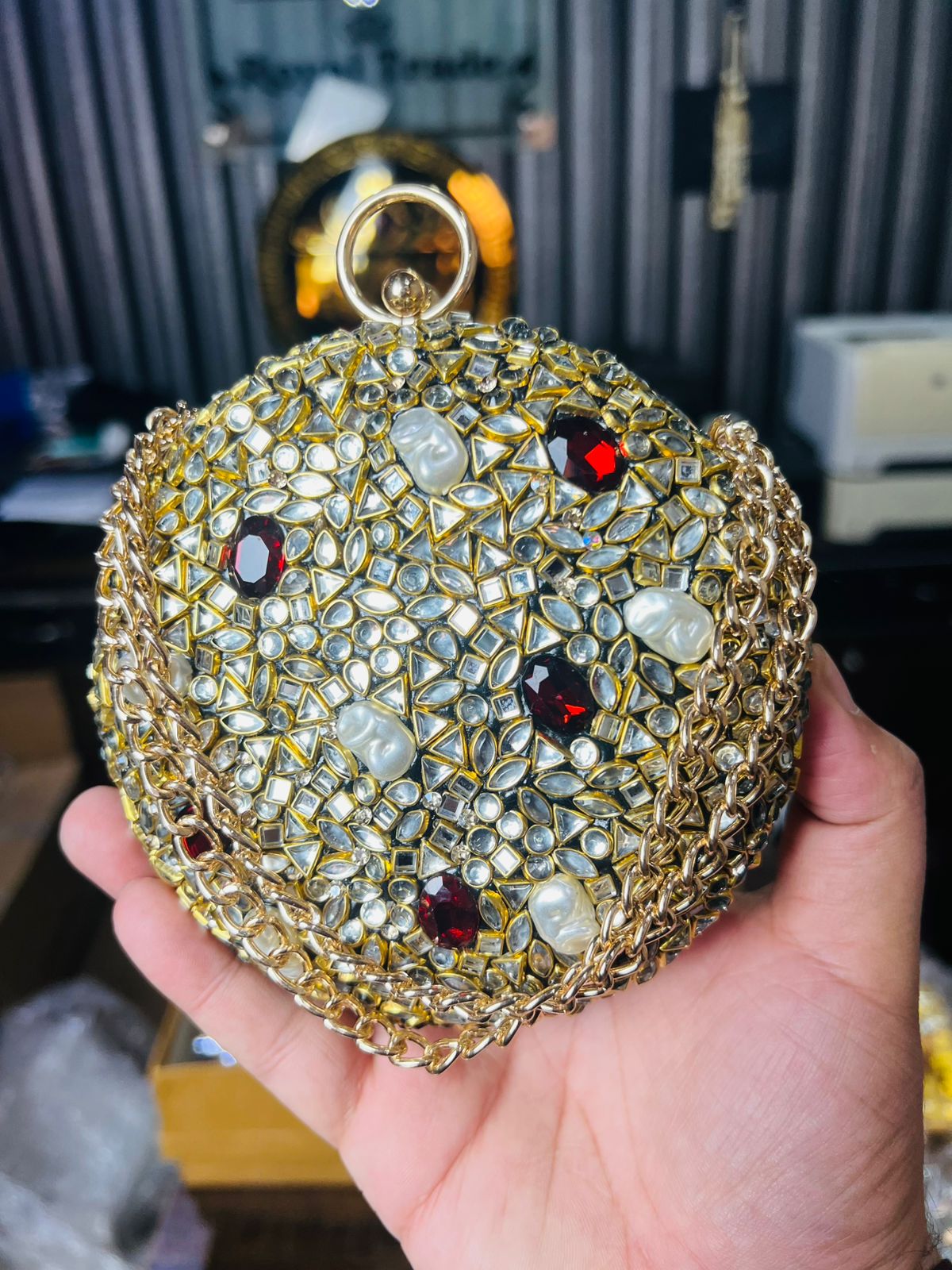 Large Size Turkish Designer Clutches-RED ROUND-4