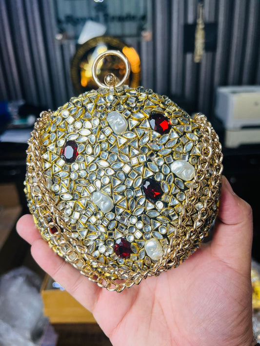 Large Size Turkish Designer Clutches-RED ROUND-4