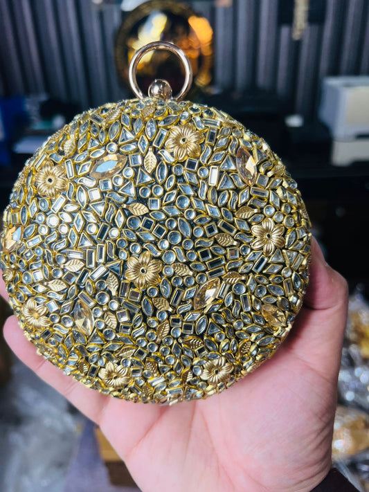 Large Size Turkish Designer Clutches-ROUND GOLDEN-5