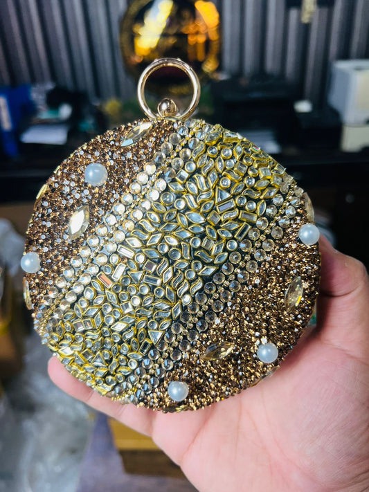 Large Size Turkish Designer Clutches-ROUND GOLDEN-5